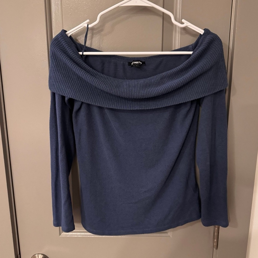 Express Navy Off-the-Shoulder Sweater